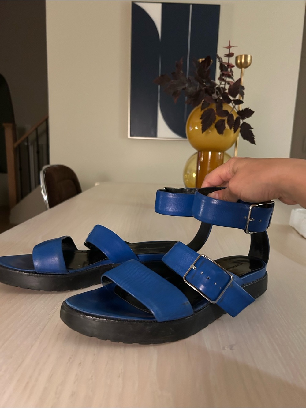 Alexander Wang Pointy Toes Blue Leather Buckle Sandals sz EU38